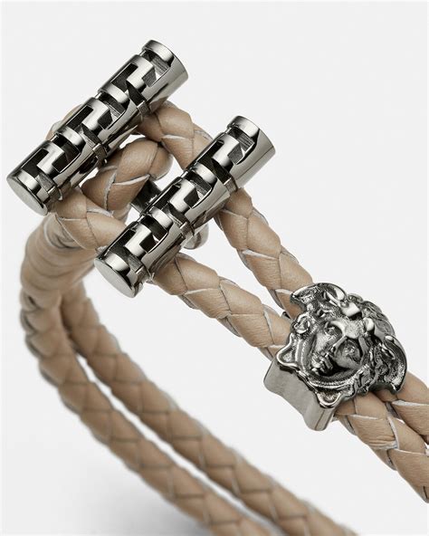 versace triple chain medusa bracelet|Versace braided leather charm bracelet.